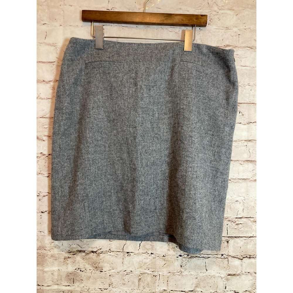Talbots Wool Skirt Womens 14 Gray Herringbone Tweed Office Lined Pencil Skirt